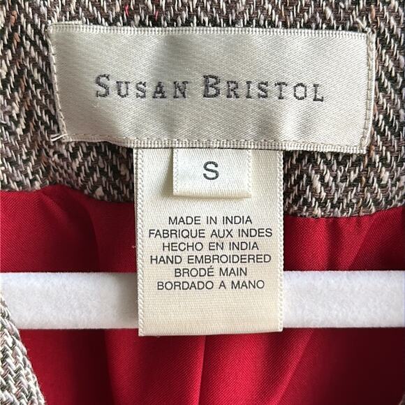 Susan Bristol Vintage Embroidered Herringbone Academia Blazer Jacket - Picture 6 of 8